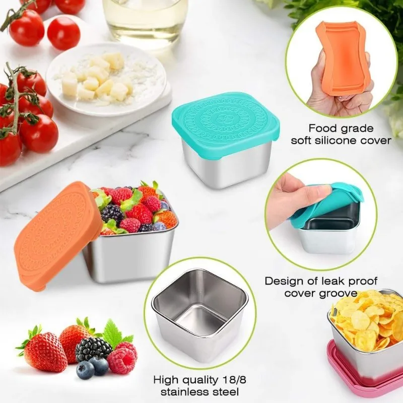 High-value Stainless Steel Lunch Boxes with Silicone Lids Lunch Food Storage Containers Stackable Box Food Snack