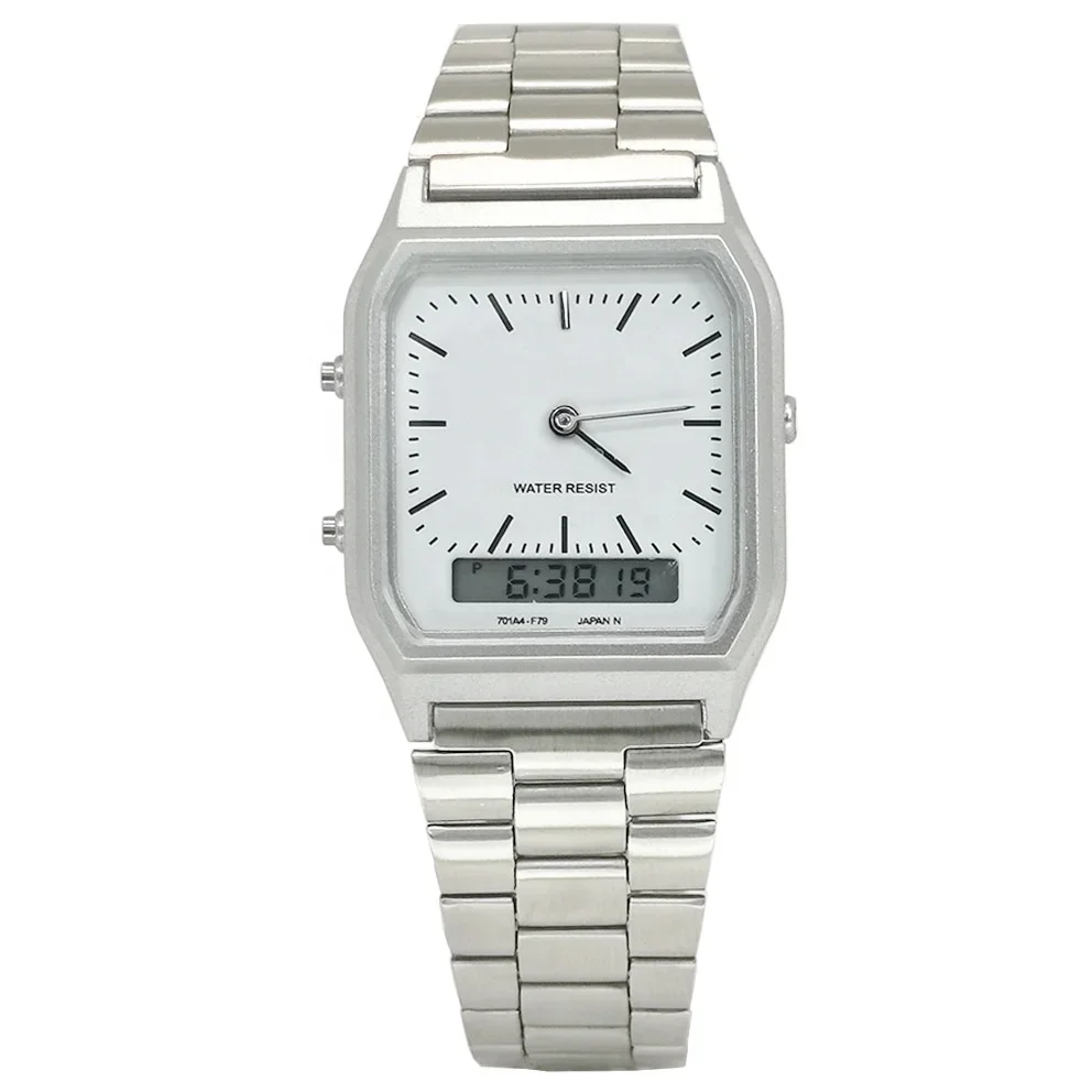 Custom Logo Retro Stainless Steel Women Men Digital Wristwatches Analog Dual Movement Waterproof men Digital Watch