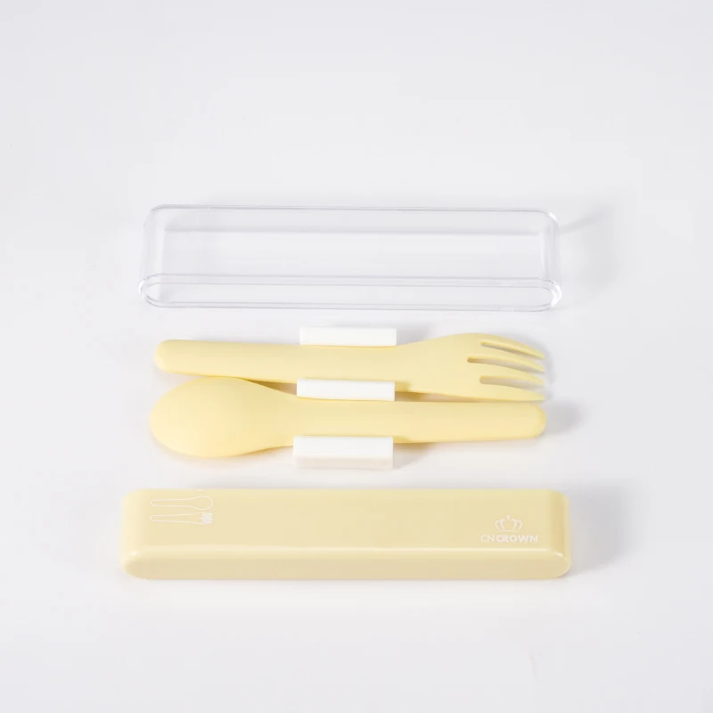 BPA free plastic spoon fork 2 in 1 cutlery set kitchen utensil for back to school gift promotion OEM Cncrown