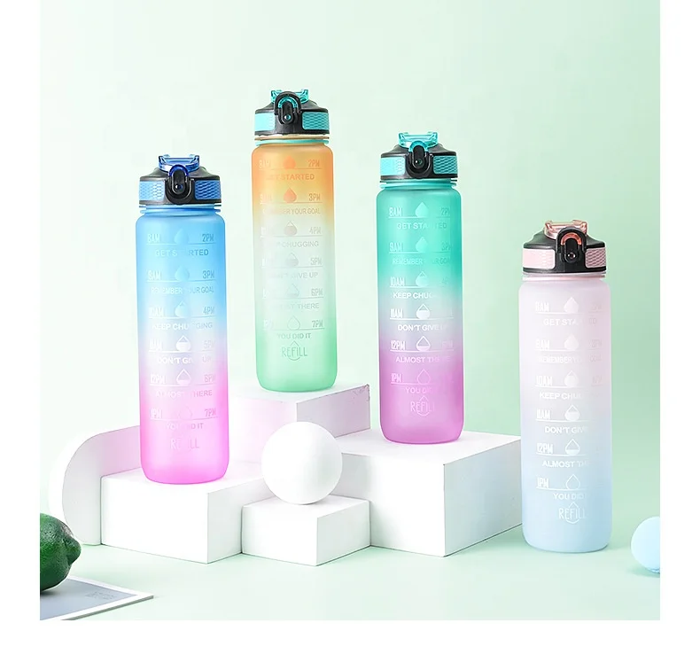 BPA Free Tritan Water Bottle with Straw and Motivational Fitness Time Marker Large Capacity 1L Sports water bottle