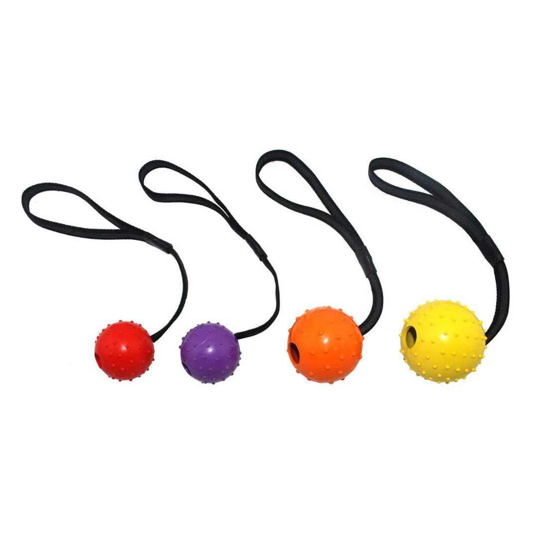 High Quality Multiple Color Natural Rubber Dog Toy Ball On A Strap Rope Pet Dog Training Toys