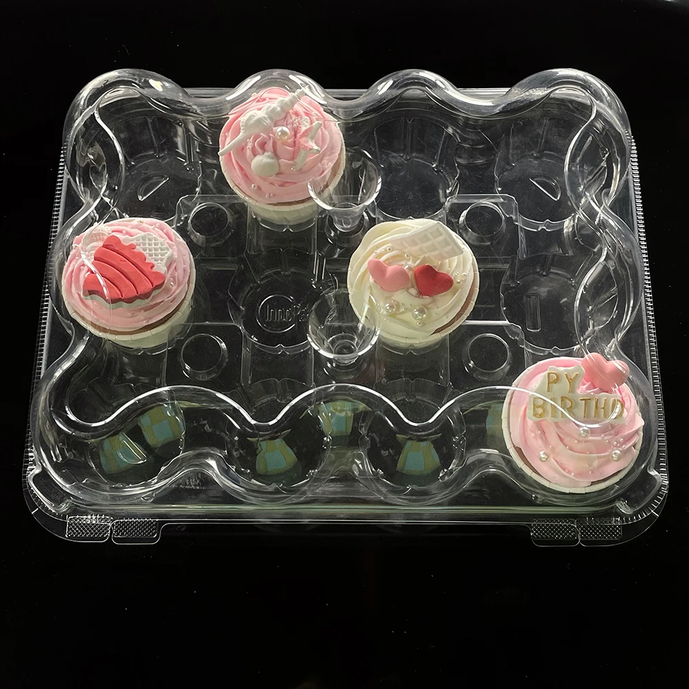 Customizable plastic containers for cupcake PET Packaging boxes for bakery 12 cavity cupcake container plastic
