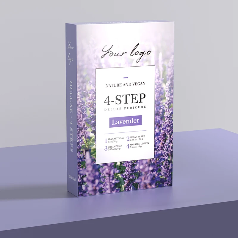 Lavender Scent Private Label Oem Odm Natural Foot Skin Care Set Detox Sea Salt Soak Pedi A Box 4 Step Spa Pedicure Kit