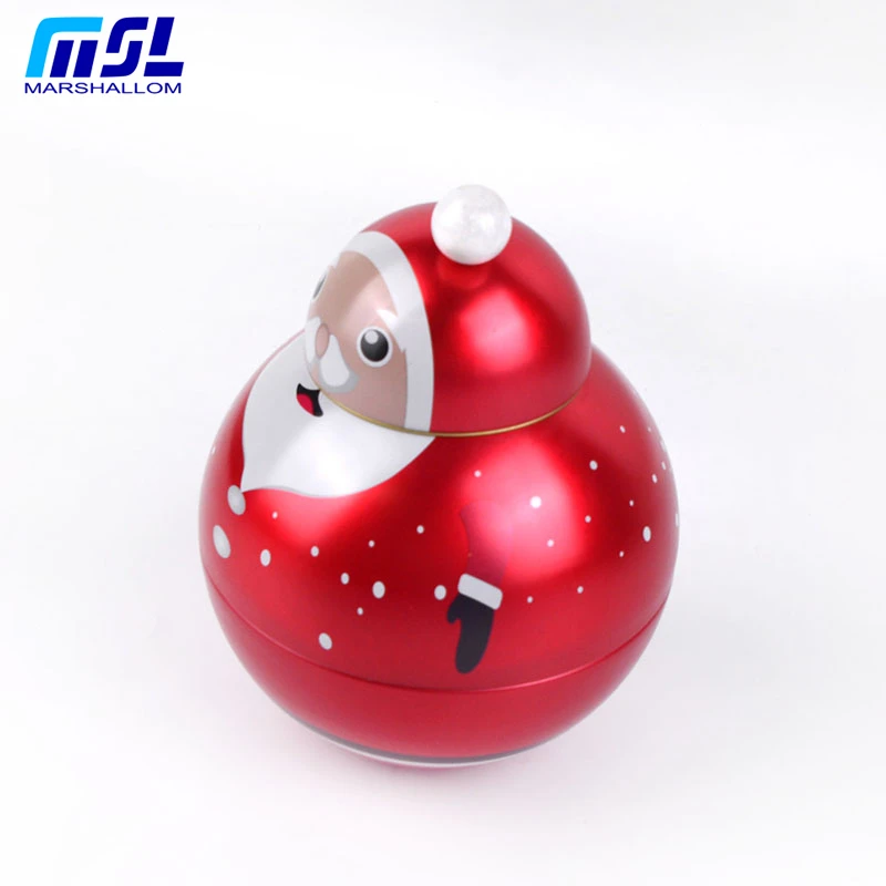Tin Roly-Poly Toy Santa Design Fancy Round Candy Boxes Custom Trendy Cute Empty Christmas Decorative Gift Boxes for Children