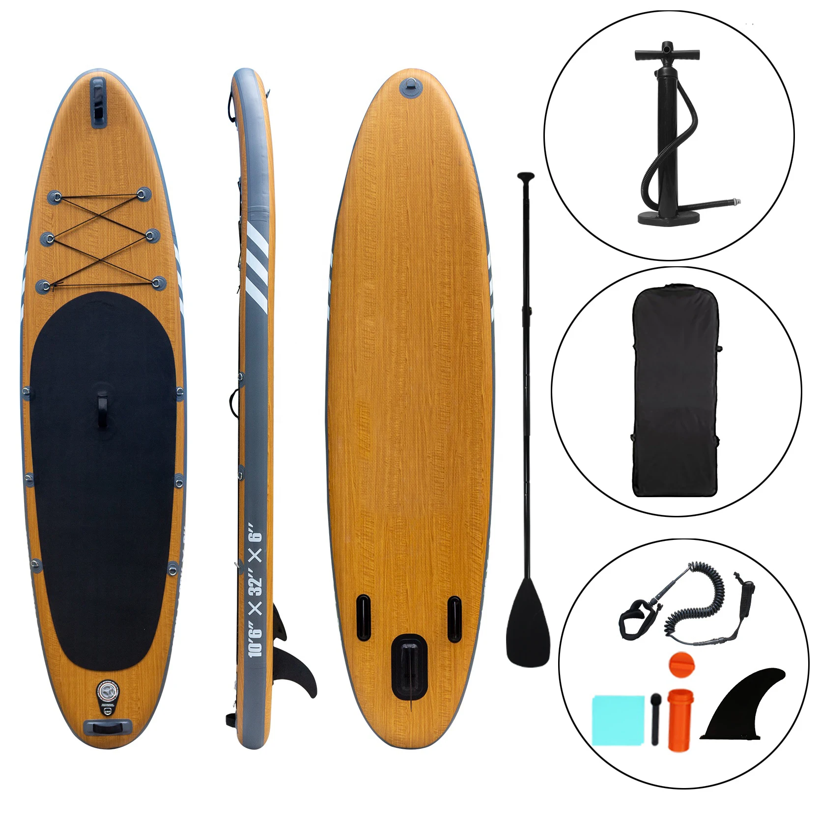 
2021 latest design wood style paddle inflatable sup board adventure paddle board inflatable paddleboard bamboo paddle board 