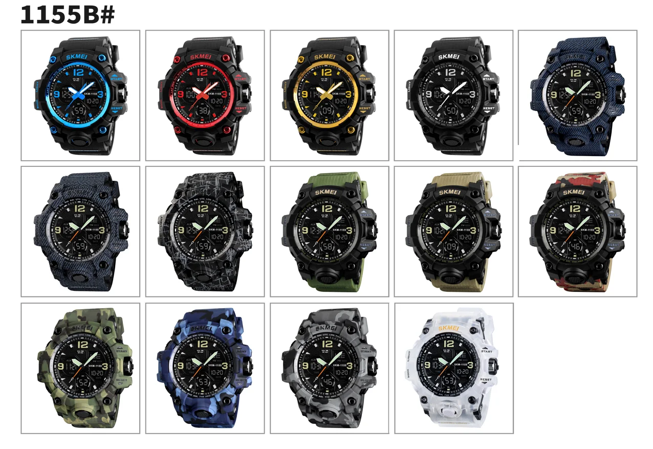 Top sale Relogio skmei 1155b Wholesale 50m waterproof Men Wrist Cheap LED analog Digital Sport Watches