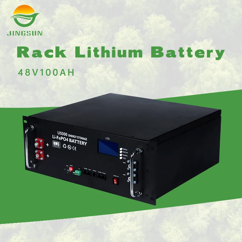 Jingsun easy installation 48v 100ah Rack mounted lifepo4 battery high Battery Protection LCD Display Screen for home use
