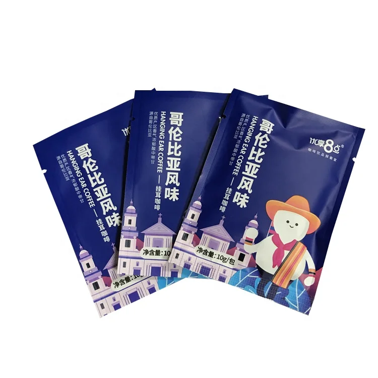 Damp Proof Sealing Drip Coffee Plastic Pouch With Custom Logo 3 Side Heat Seal Packaging Bag For Tea Coffee