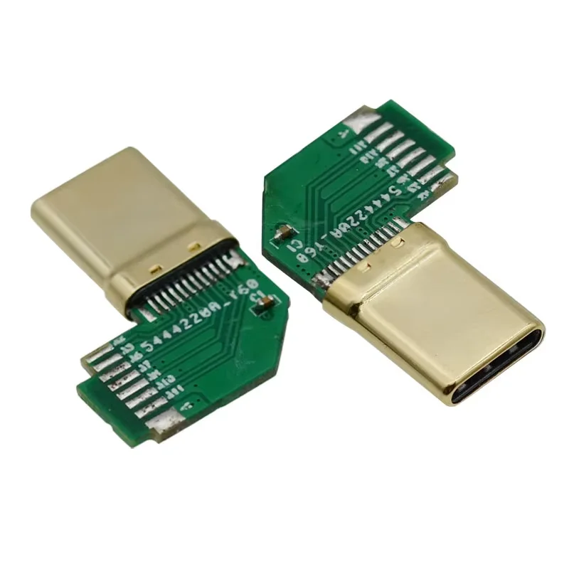 High Quality USB 3.1 Type C Male Connector 24 Pin Elbow Model Side Soldering USB C-C Set Plug with 10NF Capacitor Gold Plated