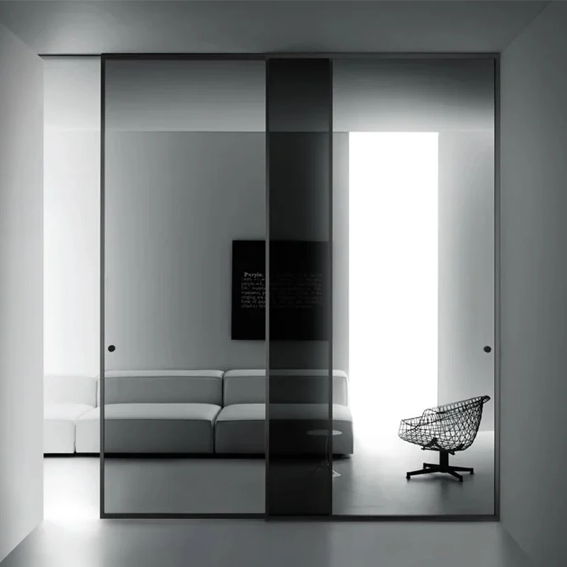 Modern Design Frameless Aluminum Sliding Door Double Soft Closing 8 Wheel Sliding Door