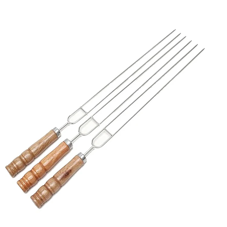 Stainless Steel 16 Inch Grill Roasting Wood Handle Shish Kabob Metal BBQ Skewers For Kabobs Grilling