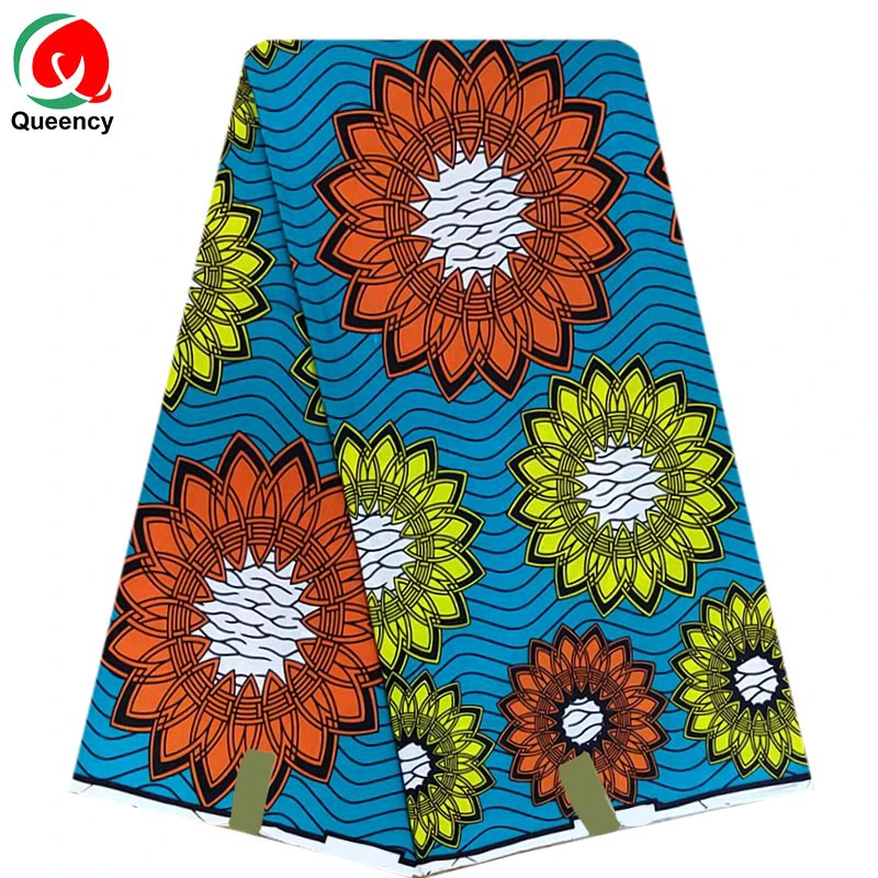 Queency Available 100% Cotton Batik African Ankara Flower-Printed Wax Fabric