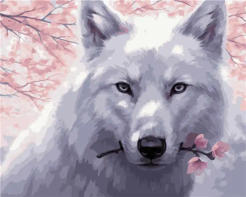 Modern Oil Painting Snow wolf in spring Handmade Oil Painting On Canvas The Canvas Print Living Room