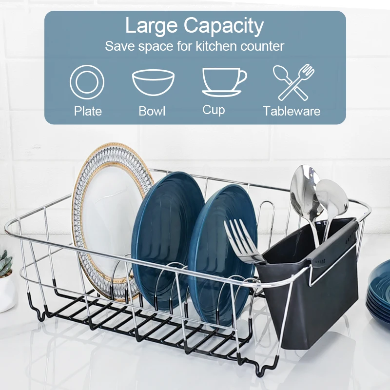 Multifunctional Household Tableware Cutlery Cup Holder Steel Sink Bowl Plate Storage Drainer Drying Dish Rack Kitchen Organizer