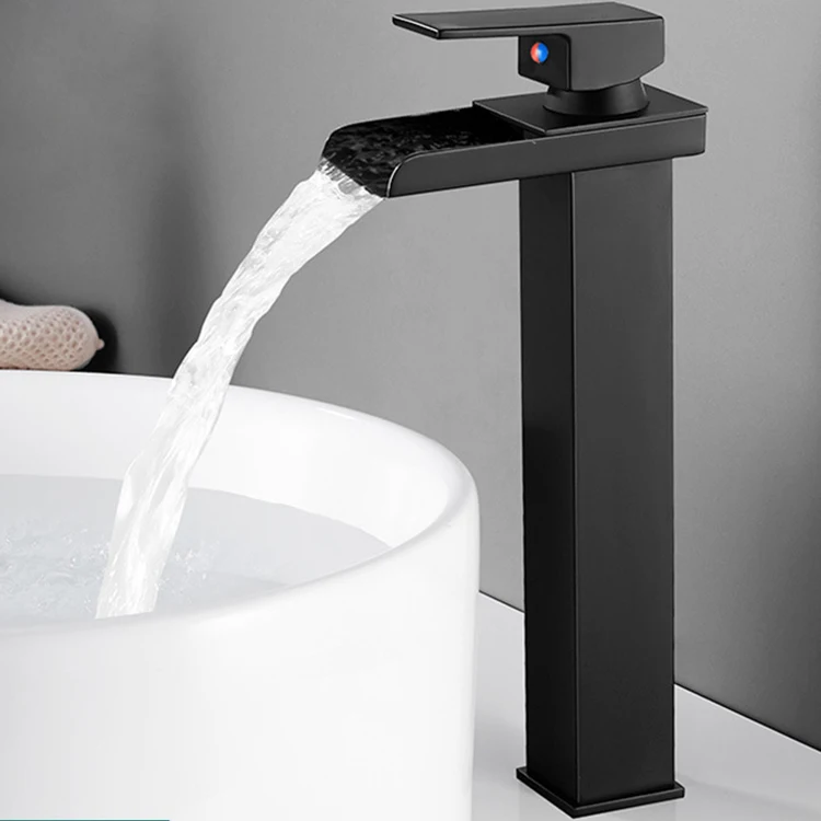 Brass Square Basin Faucet Single Handle Matte Black Mixer Taps Copper Basin Mixer Faucets With Led Lights