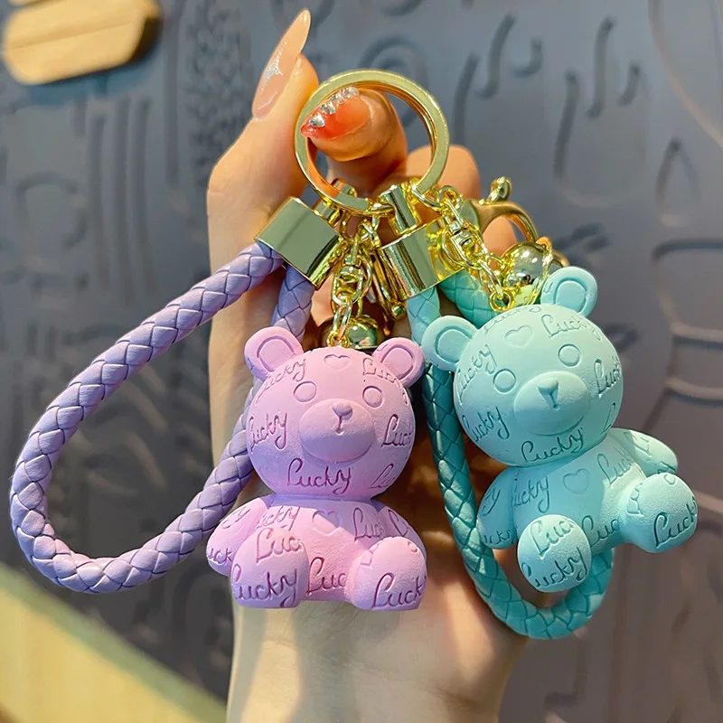 Cute Cartoon Bear Keychain Bag Charm Pendant Resin Lucky Bear Metal Key Chains