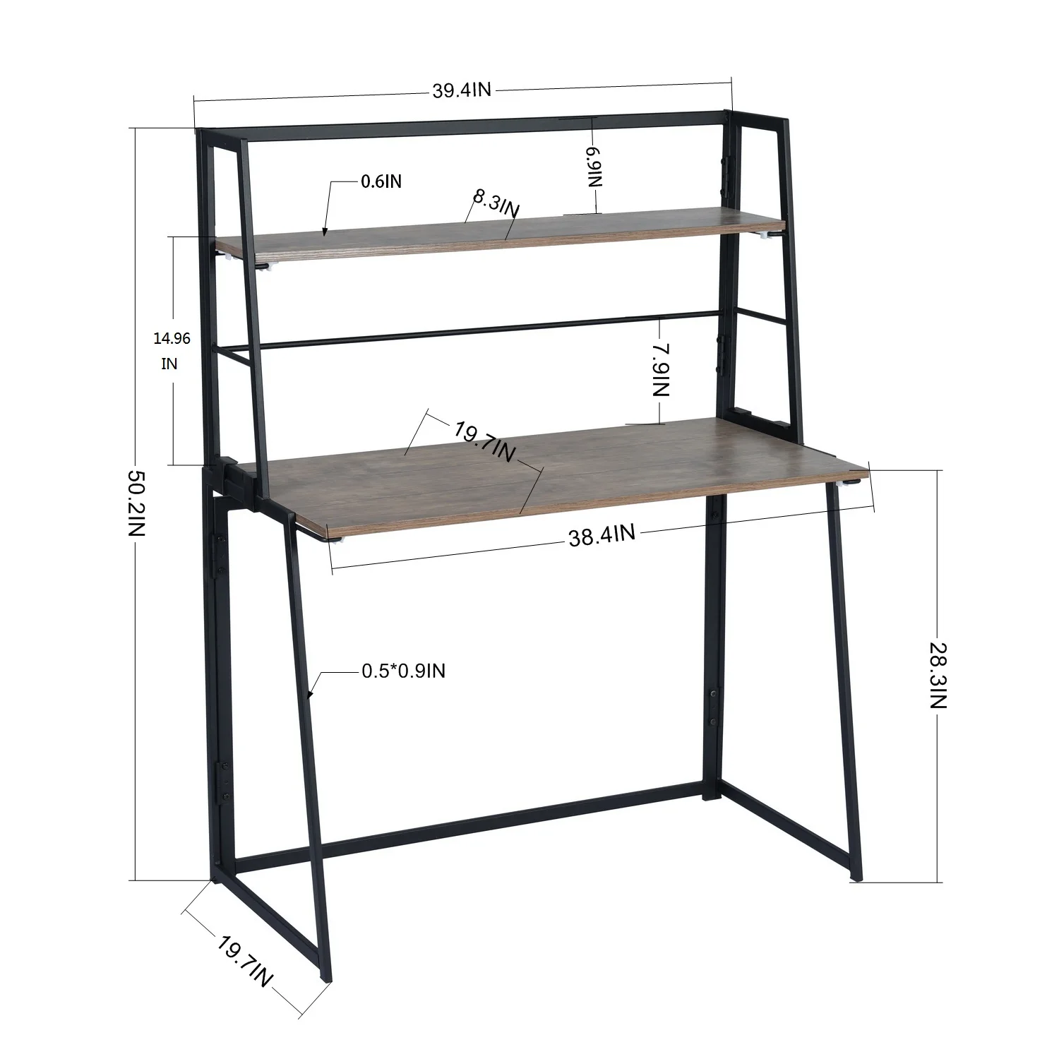 Full Assembled Portable PC Laptop Table Small Desk Space Saving Walnut Foldable Desk Folding Computer Desk with Hutch