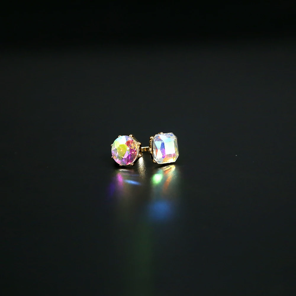 resizable colorful round and square diamond ring set neon wedding crystal ring jewelry real gold plated women rings