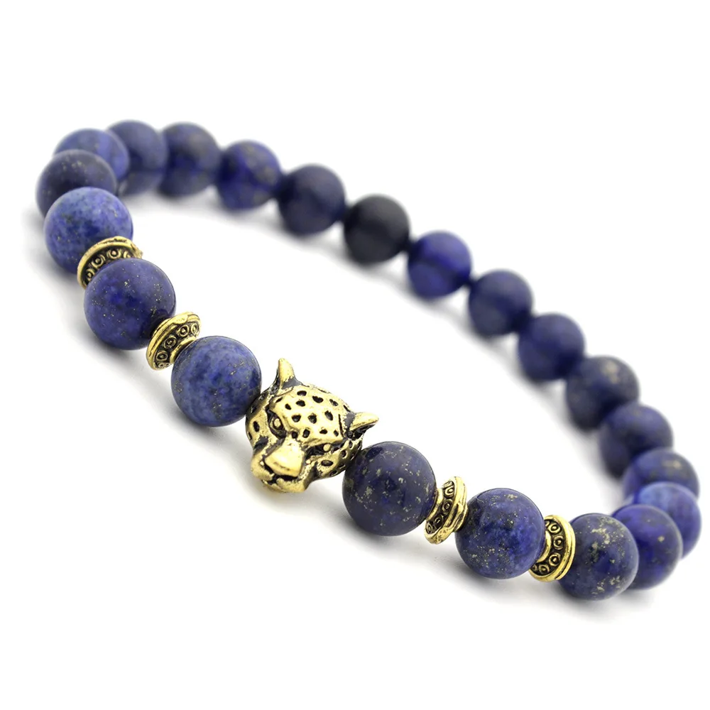 New Hot Selling Wholesale Custom 8mm Leopard Animal Charm Beads Stretch Natural Stone Bead Bracelet 2021