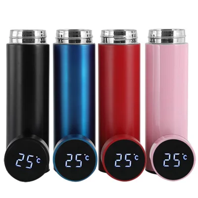 Double Wall Thermos Designer Time Marker Reminder With Led Temperature Display Vaccum Flask Stainless Steel Smart Water Bottle