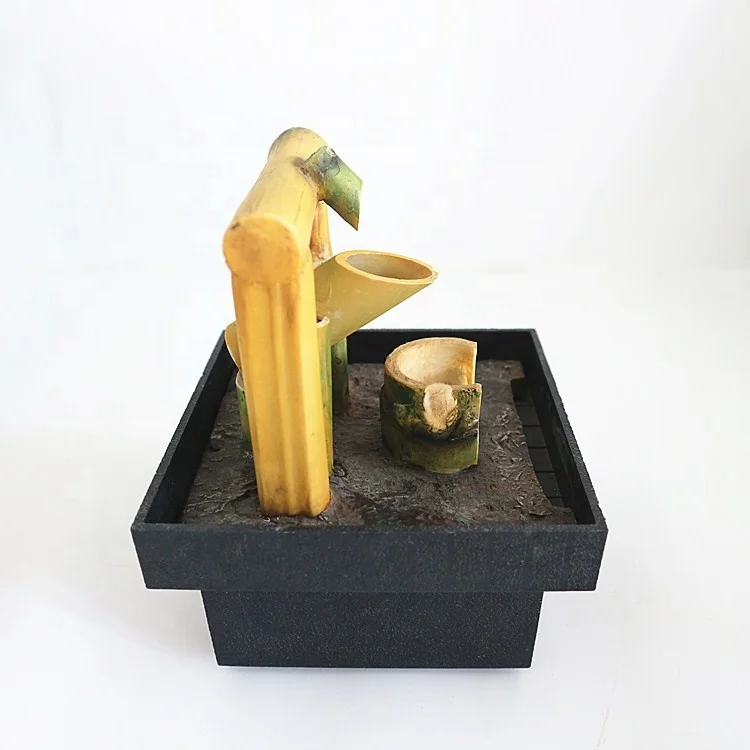 Indoor Home Decorative Mini Bamboo Resin Water Fountain Sculpture-Model Style Tabletop Statue Artificial Wall Figurines