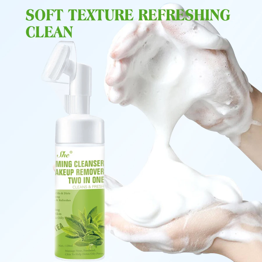 Hot Selling Dear She Natural Plant Green Tea Foam Cleanser Makeup Remover Deep Cleansing Oil-control Face Wash Moisturizing Skin