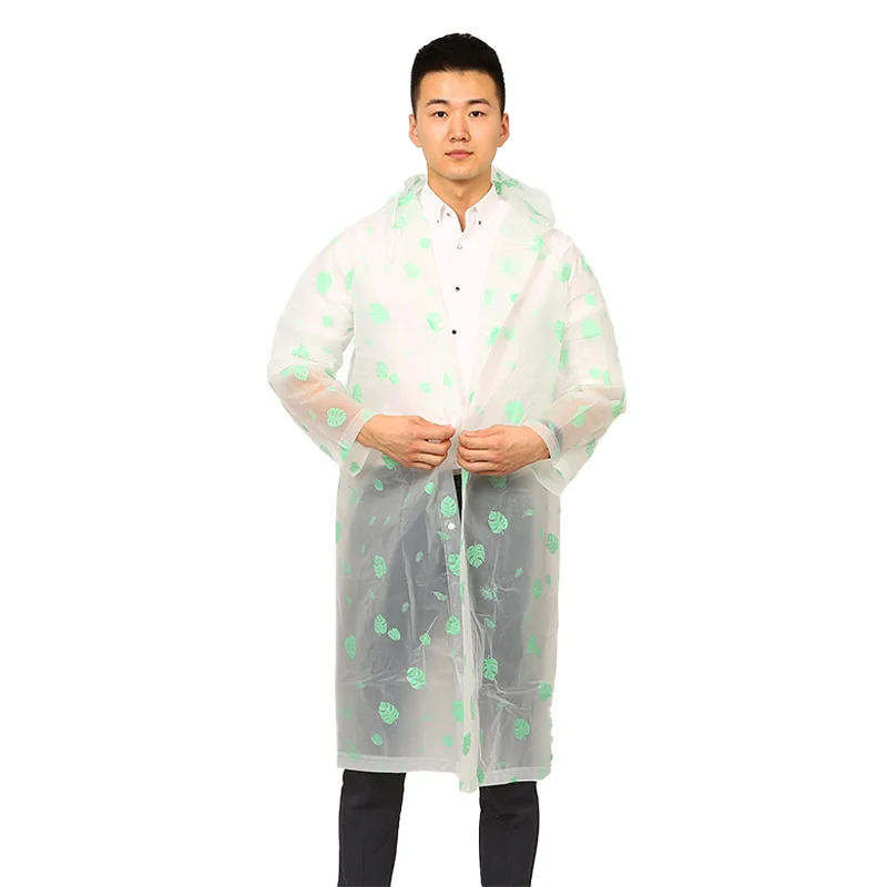 transparent waterproof emergency printed fabric raincoat for men with rain hat