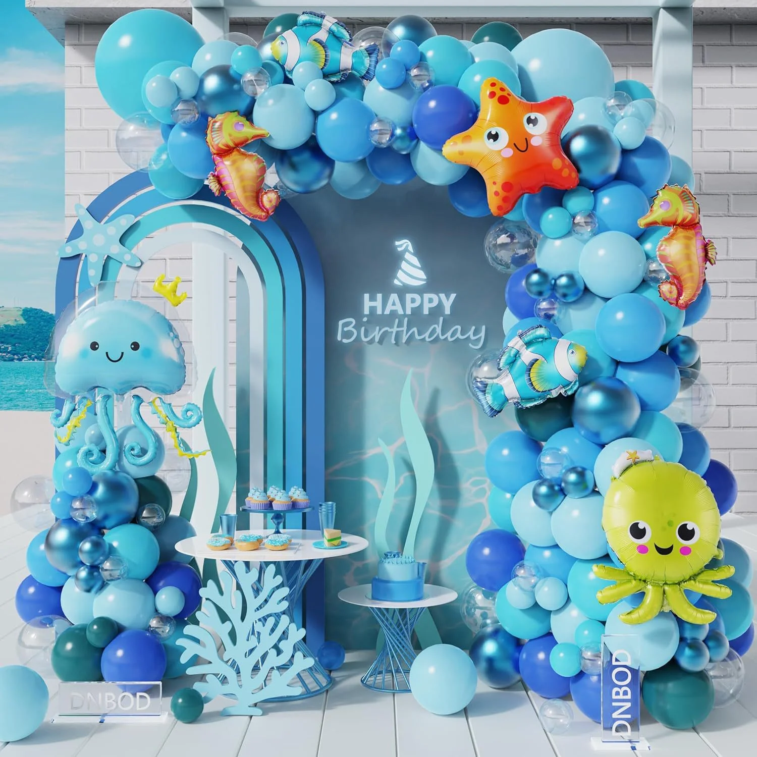 163 pcs Ocean balloon garland arch kit Seahorse Octopus Starfish foil  Balloon Life Ocean birthday Theme Party Decoration