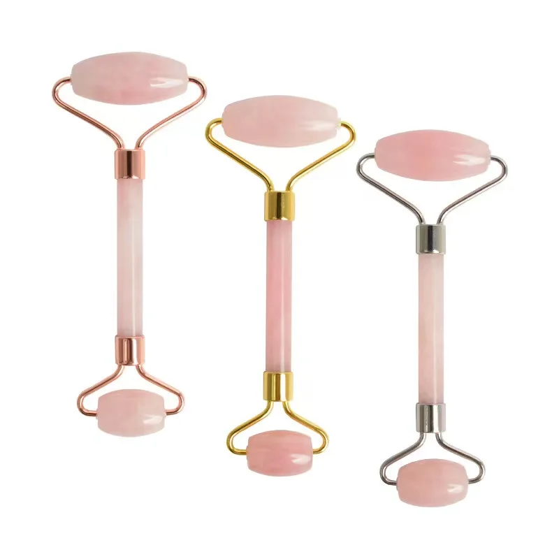 DIY New Product Anti-Aging gua sha facial tool Natural Jade guasha Stone Rose Pink Quartz Facial Jade Roller for Face