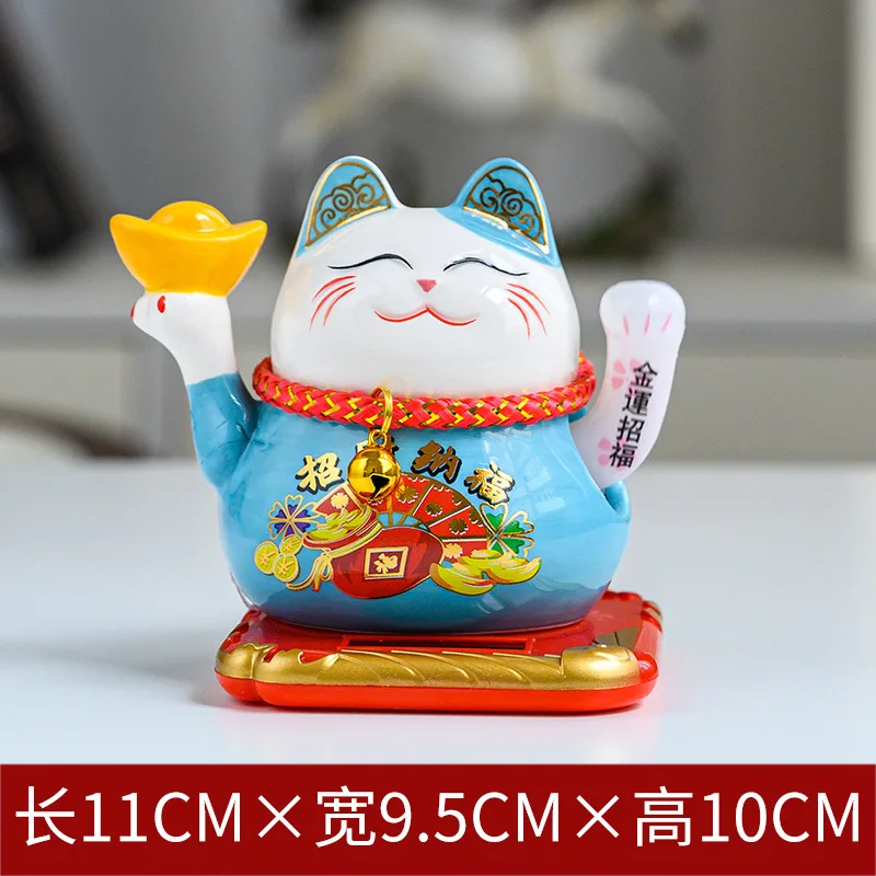 Ceramic Solar Energy Hand Shake Lucky Cat Animal Figurine Ceramic Craft Japanese Maneki Neko Fortune Cat With Waving Shaking Arm