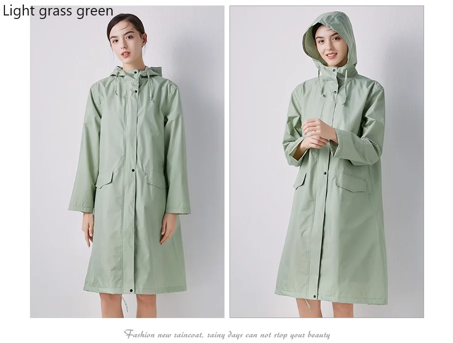 New fashionable trench coat style solid color printed raincoat for outdoor travel, suitable for adult men and women couples