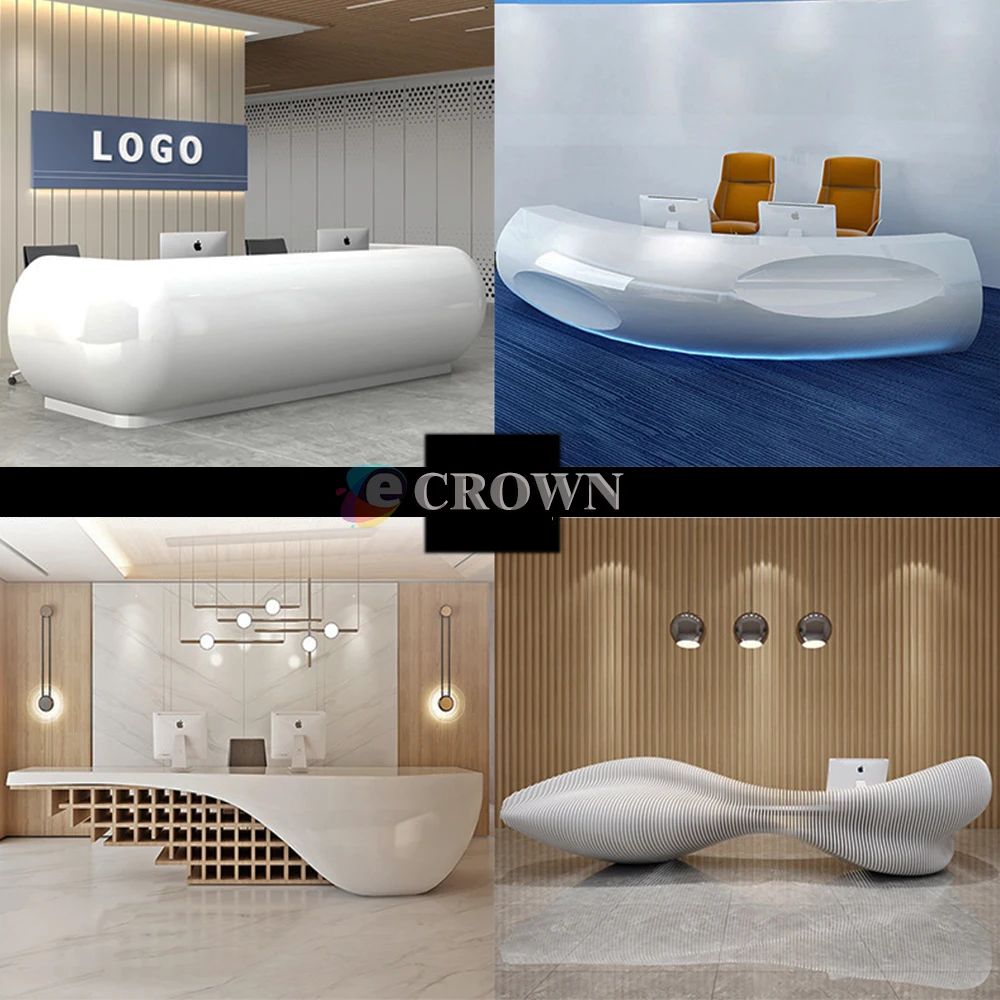 Service desk modern Wide Leg service curved kiosk design reception office led lighting mall showcase ODM