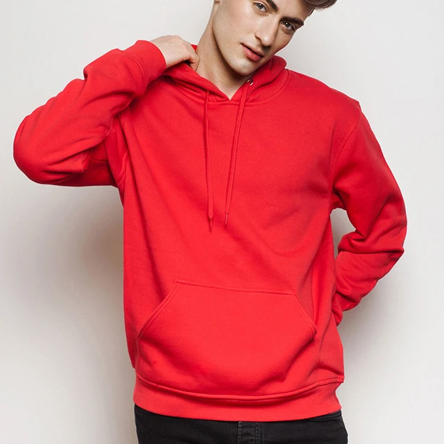 
Pull over sports style long sleeve plain hoodies for men 