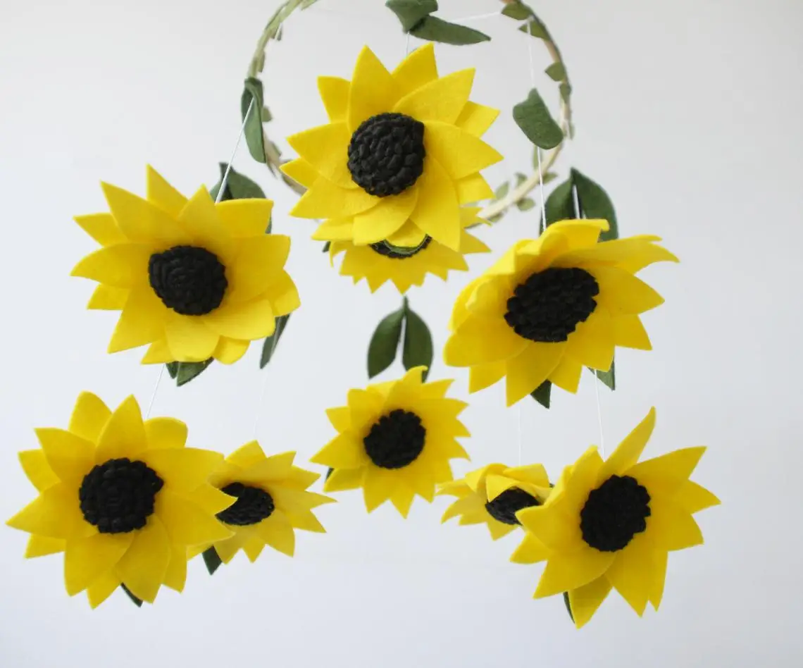 
boho baby shower decorations props girl bed toys sunflower leaf floral flower felt baby mobile crib 