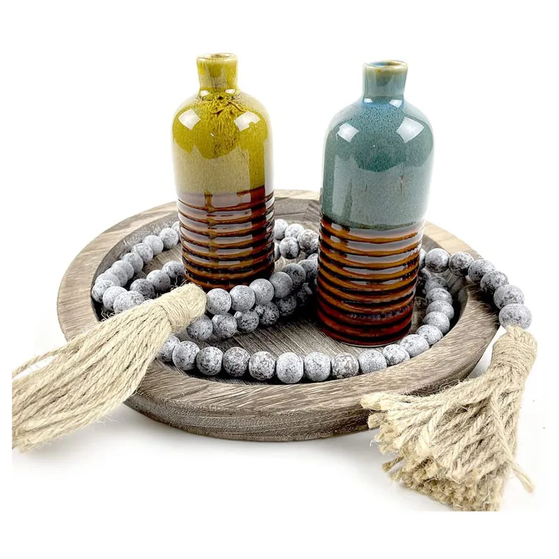 Wood Tray Wooden Fruit Candy Snack Round Plates,Home Decor,Carbonized,Archaize,Set of 2,Large and Small