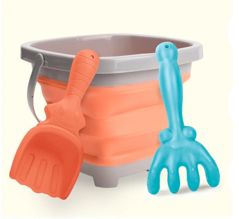 2.5L Foldable Sand  bucket Beach Toys Set for Kids Collapsible Bucket Shovels Rake Tool