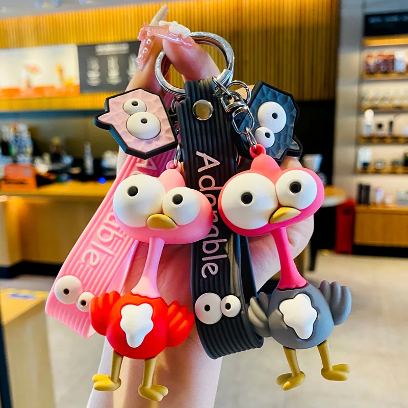 Creative Funny Cartoon 3D Doll Animal Bag Ornament Keychain Big Eyes Lion Giraffe Elephant Ostrich Leopard Bull Charm Pendant