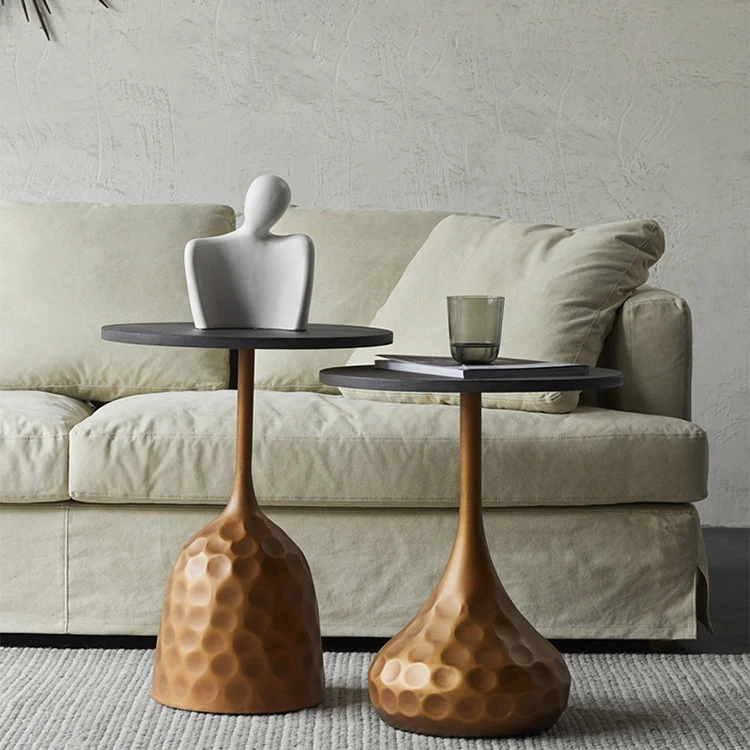 White Marble Coffee Table with Gold Metal Base Modern Round Accent Side Coffee Table for Living Room Furniture