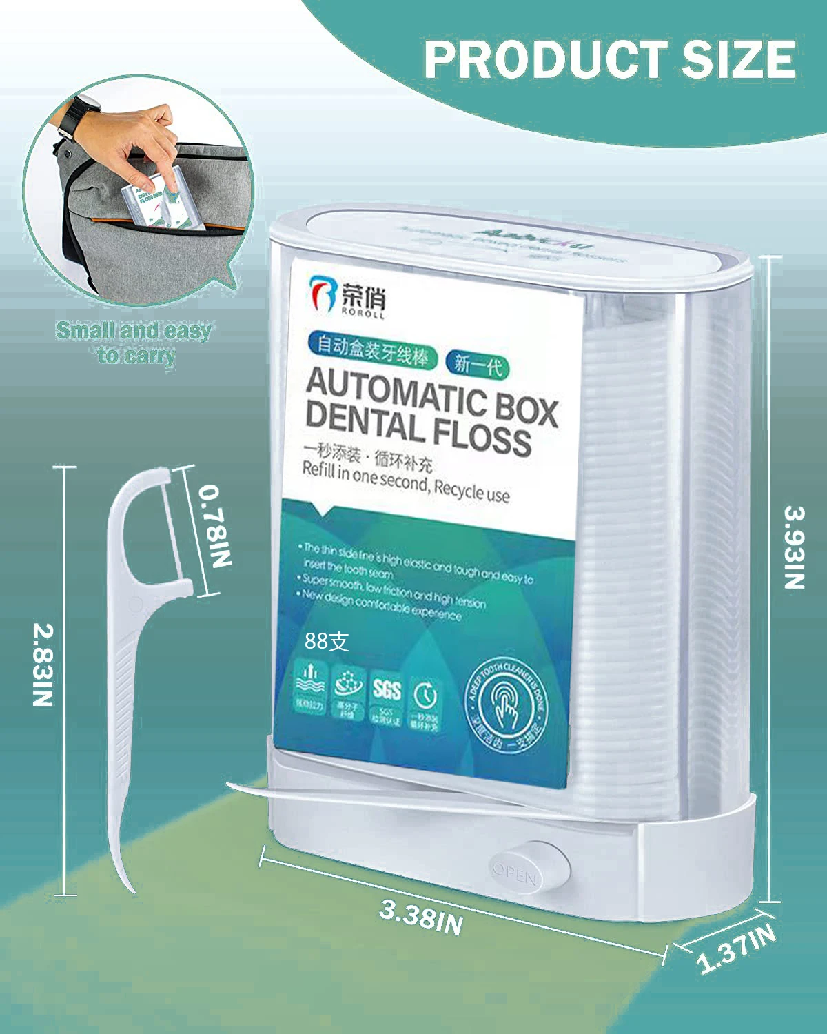 Meyarn Dental Floss Pick Dispenser Pop-Up Automatic Holder with 88 Count Dental Floss Sticks Portable Storage Box Toothpicks