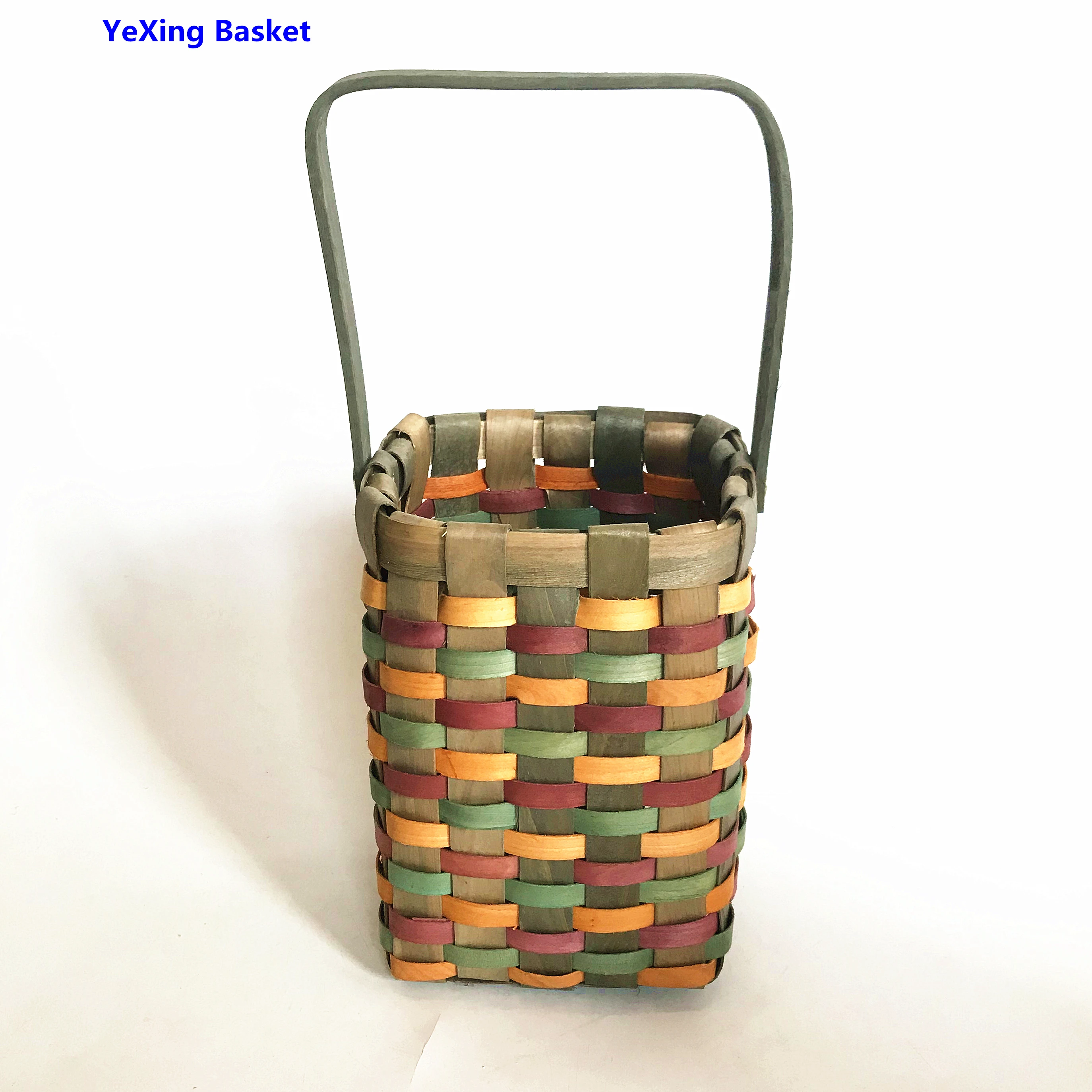 Hot sale colorful hand woven eco friendly chipwood basket with handle