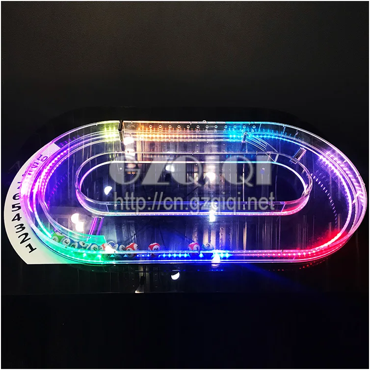 Lotto Machine with Unique race theme that randomly orders up to 10 balls