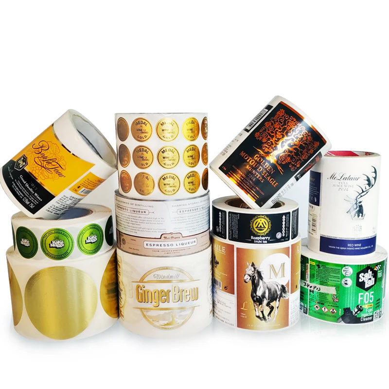 Glass Bottle Labels Logo 3D Embossed Laminated Roll Sticker Wine Luxury Gold Foil Printing Label Stickers