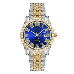 Hip Hop Diamond Watch Fashion Luxury Quartz Watches Stainless Steel Diamond Dial Iced Out Quartz Watch Men Jewelry