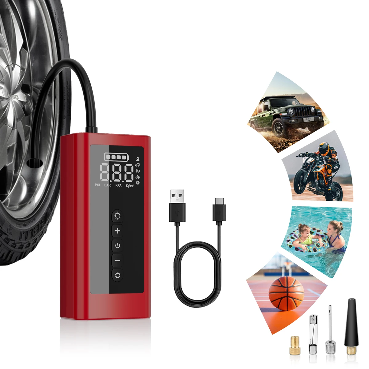 Portable Air Compressor Car Tire Inflator Pump 150PSI Tire Inflator Wireless Car Air Pump With LED Light