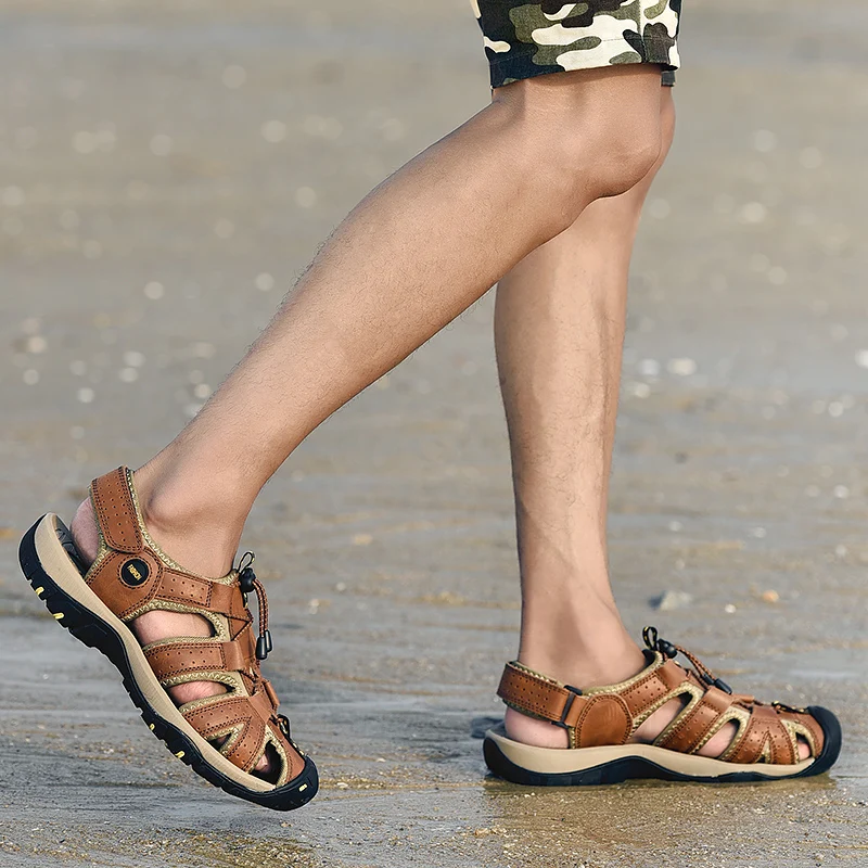 Lightweight Flex-resistant And Non-slip Leather Summer Flat Sandals For Men