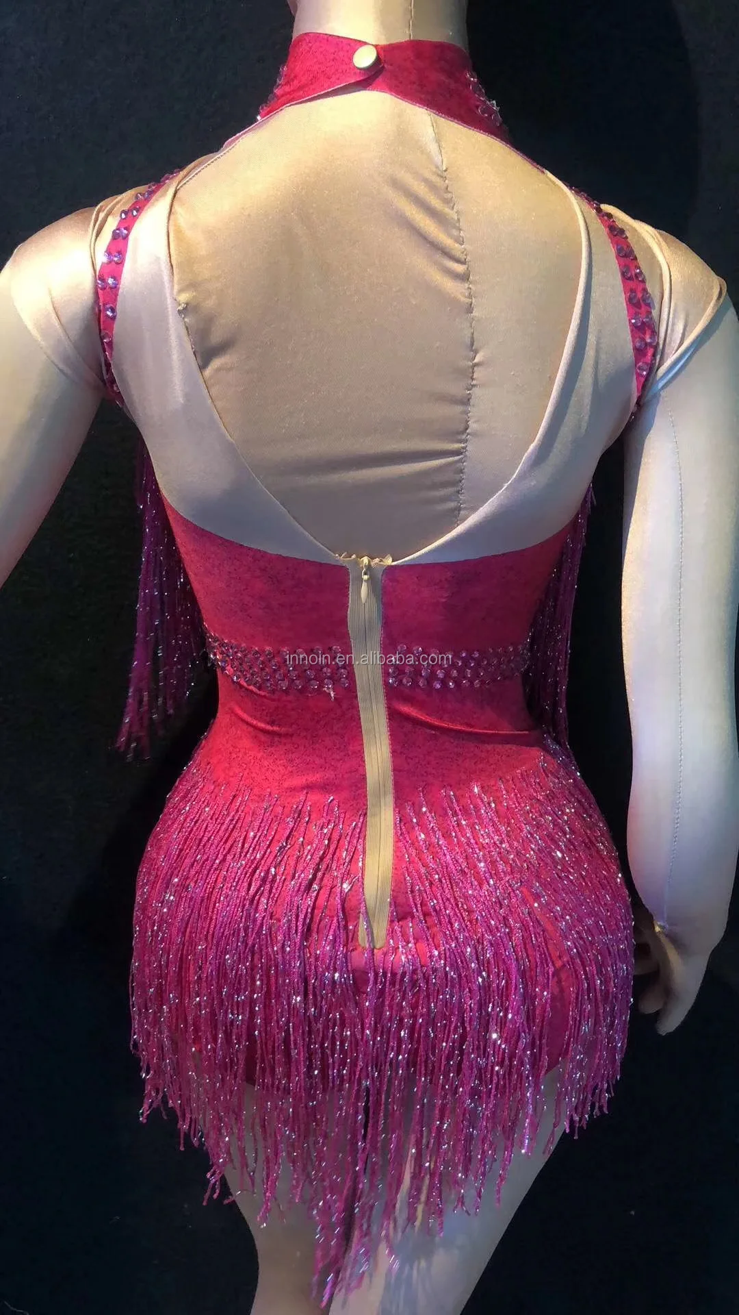 
New Women Glisten Rhinestone Sexy Bodysuit Silver Long Tassel Costume Birthday Celebrate Dance Wear Luxurious Leotard Blue 