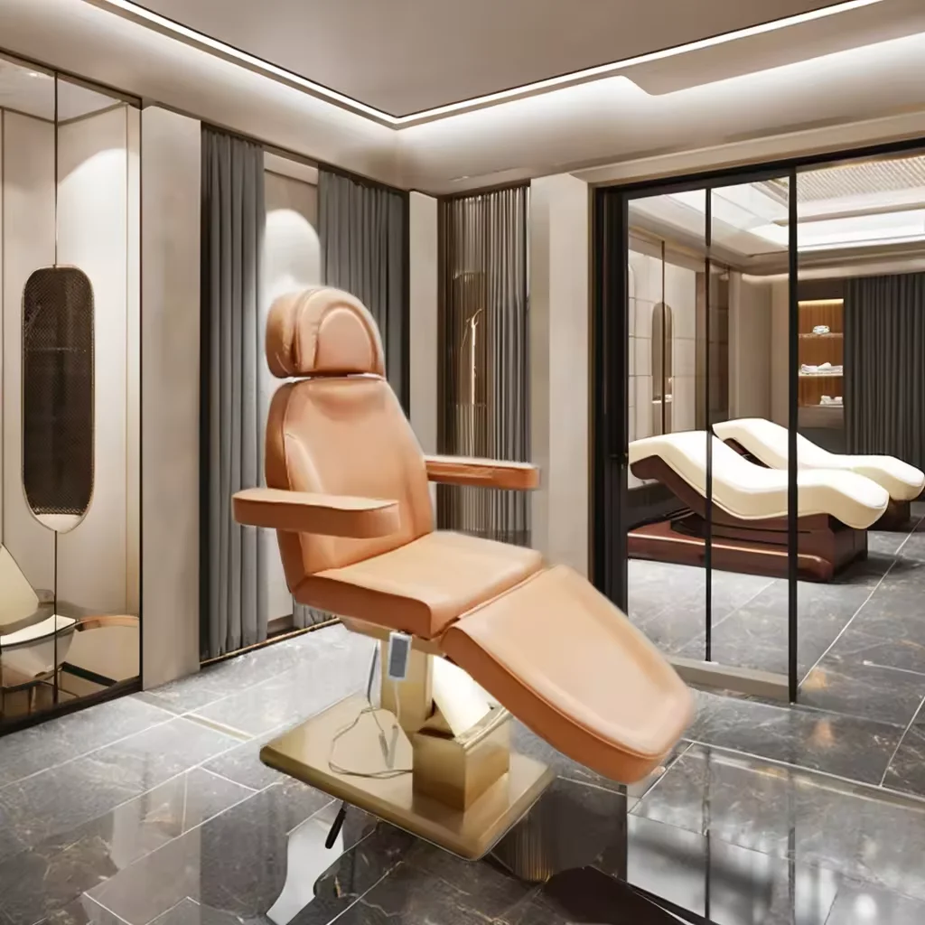 Hot selling beauty salon equipment metal golden stainless steel base electric beauty massage table