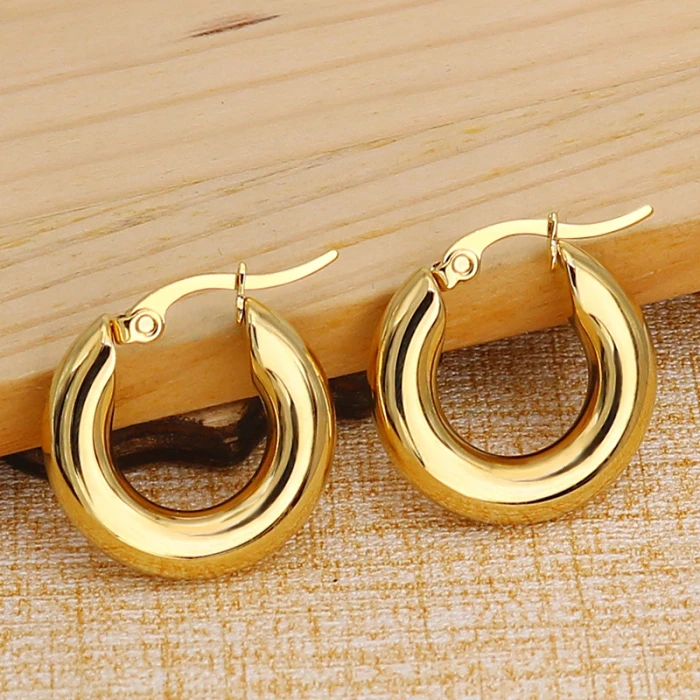 Factory direct wholesale 18k gold plated 5mm hypoallergenic cute chunky stainless steel thick huggie hoop earrings for men women