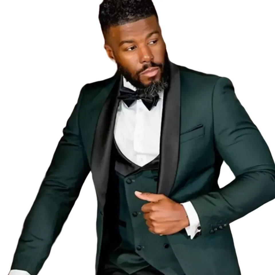 Green Wedding Tuxedos One Button Men Suits Groomsmen Shawl Lapel Groom Tuxedos Wedding/Prom Man Blazer Jacket Pants Vest