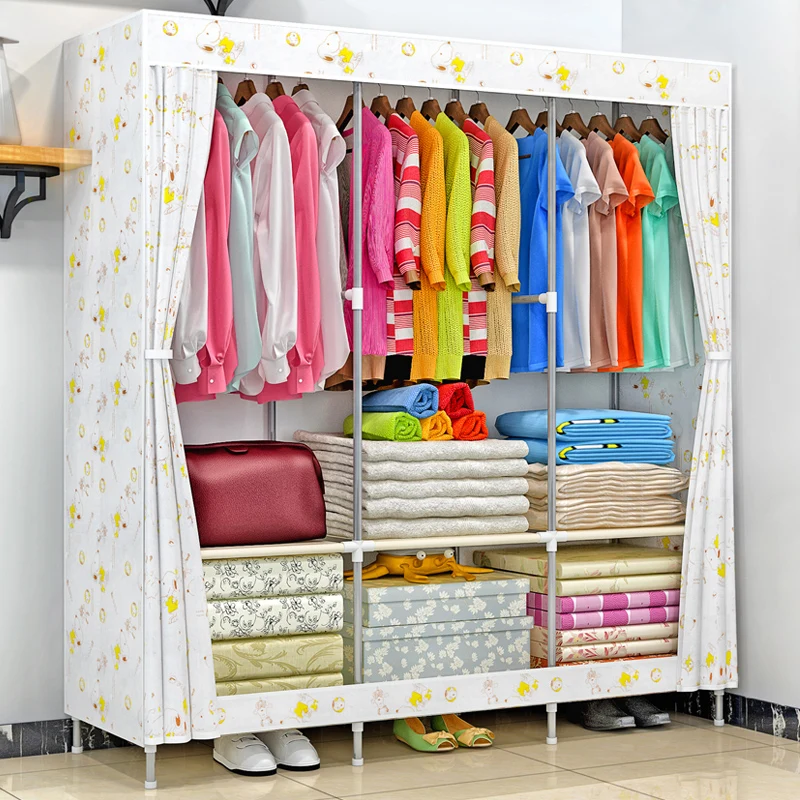 Портативный складной дешевый простой Тканевый шкаф для хранения с 3 дверцами, дизайн godrej almirah по цене